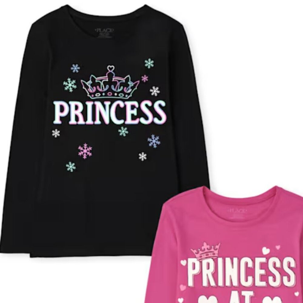 NWT The Children’s Place Girls Princess Graphic Tee 2-Pack - multi color